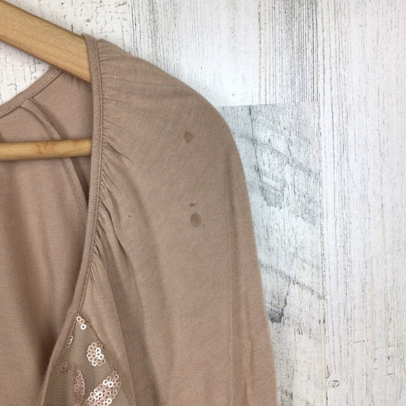Knox Rose Blouse Beige Sequins V Neck Tunic Shirt Peasant Bohemian XL. - Picture 5 of 6